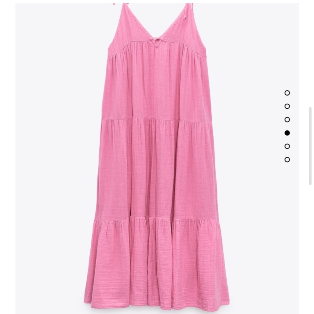 NWT ZARA cotton pink gauze tiered maxi dress S - Picture 4 of 7